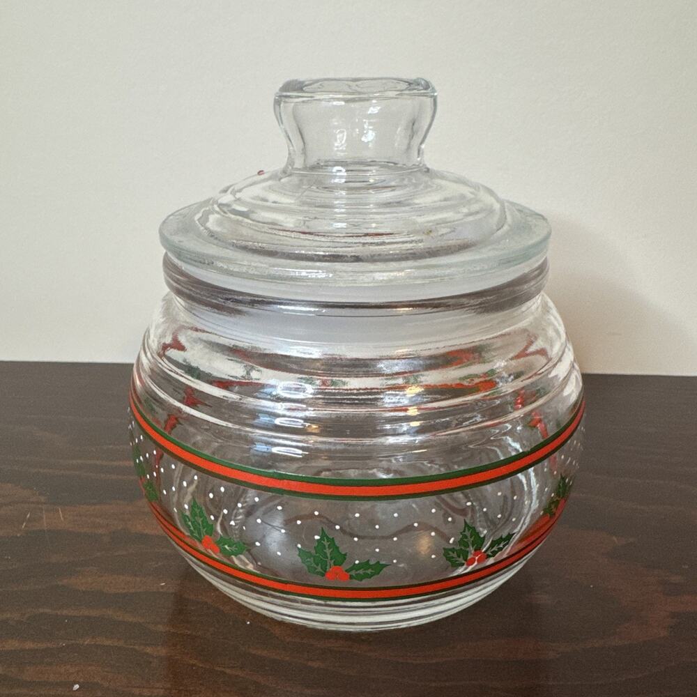 Vintage Kig Indonesia Glass Apothecary Jar Lid Canister Candy Dish Christmas